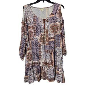 Style & Co Womens Cold Shoulder Long Sleeve Top Plus Size 0X Ruffle Boho Stretch